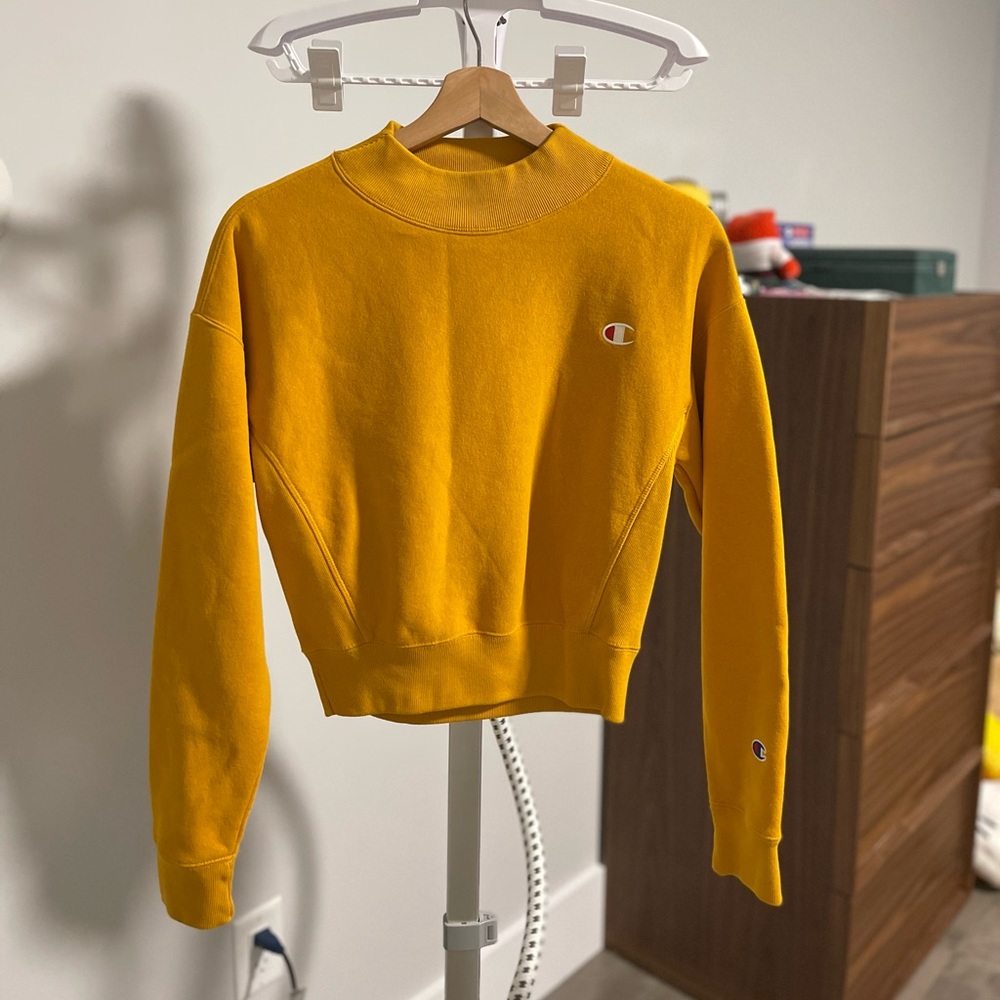 Champion crewneck in mango yellow; wore only once